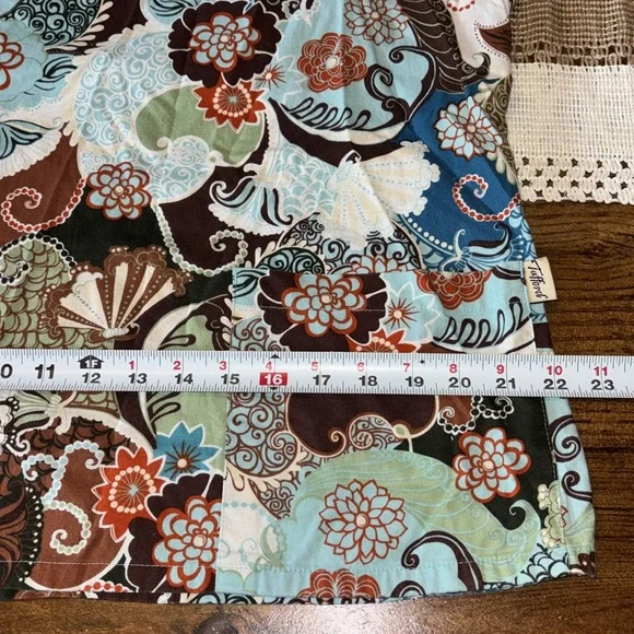 Scrub Tops Print Paisley Whimsy Floral Pattern Teal Royal Blue Brown Size Medium - Picture 9 of 14